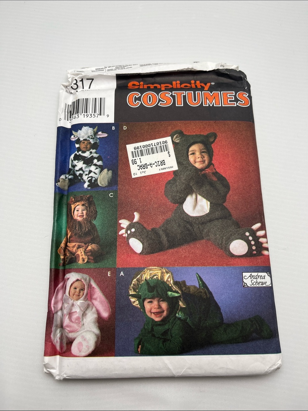 Simplicity Kids Bear Costume Pattern - Brown, White, Pink, Green, Blue, Black